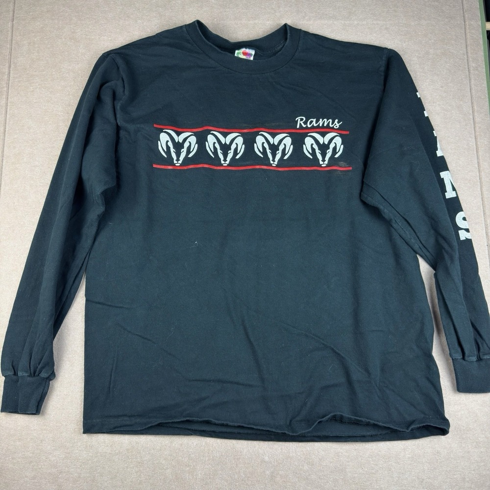 Vintage Rams Long Sleeve‎ Shirt Men XL Black Graphic Ram Heads 90s Football Tee